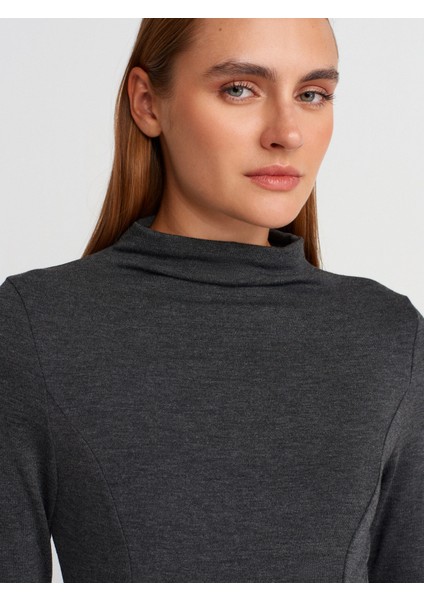 32038 Uzun Kollu Peplum Top-Antrasit M modelleri