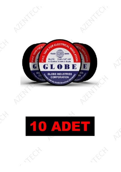 0.13 mm x 19 mm x 10 mm İzole Bant Siyah 10'lu Paket