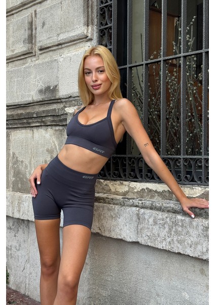 Prime FIT - Füme Yüksek Bel Seamless Push-Up Toparlayıcı Şort Tayt