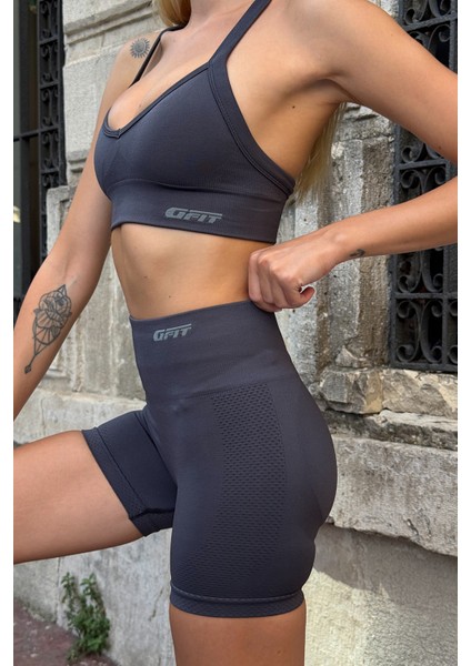 Prime FIT - Füme Yüksek Bel Seamless Push-Up Toparlayıcı Şort Tayt