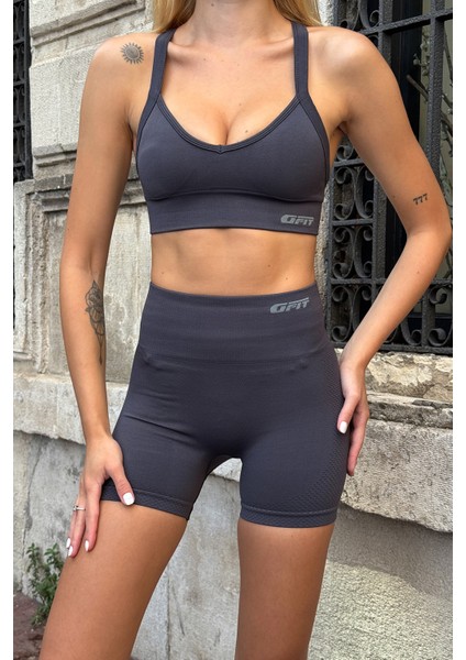 Prime FIT - Füme Yüksek Bel Seamless Push-Up Toparlayıcı Şort Tayt