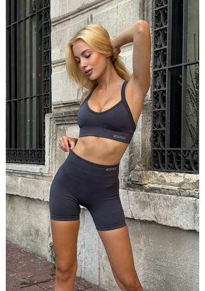 Prime FIT - Füme Yüksek Bel Seamless Push-Up Toparlayıcı Şort Tayt