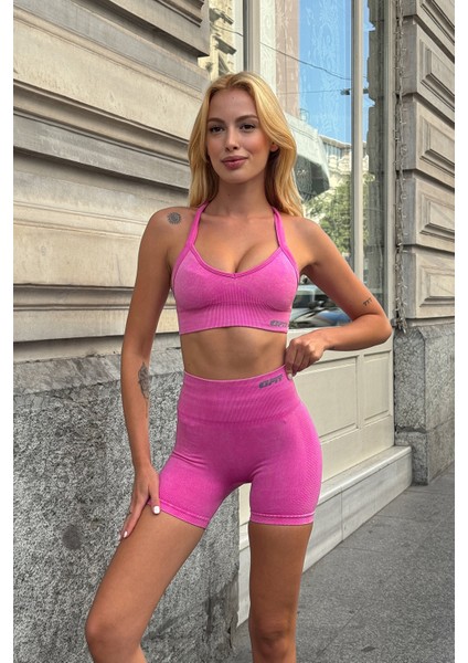 Prime FIT - Pembe Yüksek Bel Seamless Push-Up Toparlayıcı Şort Tayt