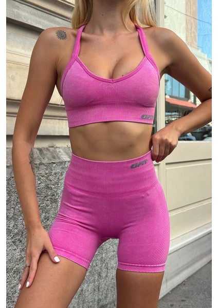 Prime FIT - Pembe Yüksek Bel Seamless Push-Up Toparlayıcı Şort Tayt