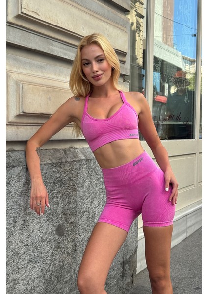 Prime FIT - Pembe Yüksek Bel Seamless Push-Up Toparlayıcı Şort Tayt