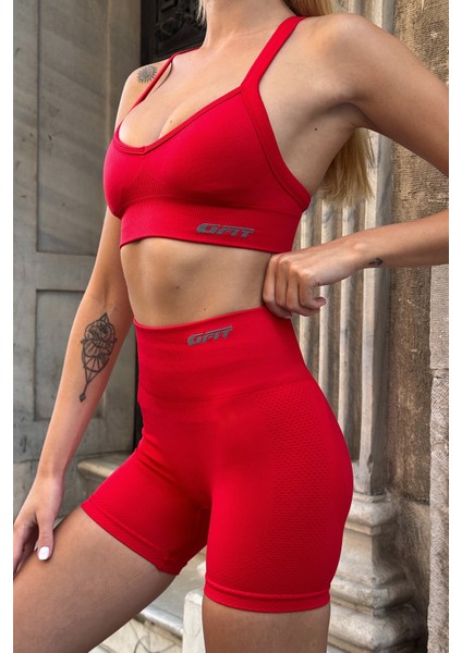 Prime FIT - Kırmızı Yüksek Bel Seamless Push-Up Toparlayıcı Şort Tayt