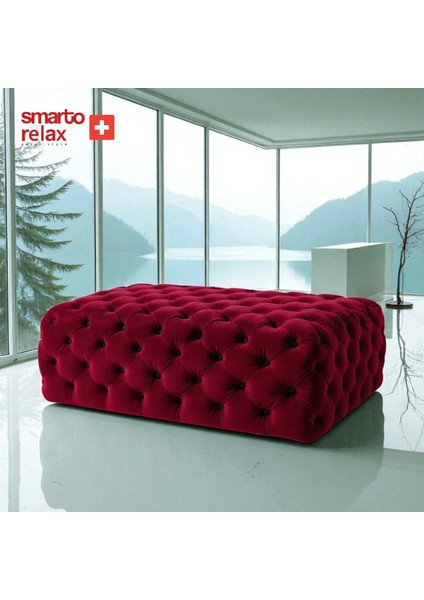 Puf Soglio Ayaksız Kapitoneli Dekoratif 100x100x45 cm(Kırmızı)