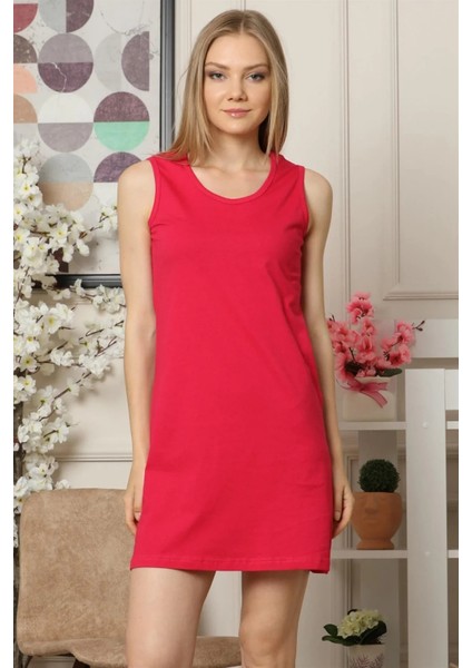 Moda Kalın Askılı Penye Gecelik Fuşya