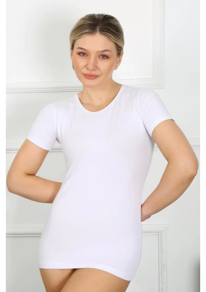 Moda Bayan Kısa Kol Body Beyaz