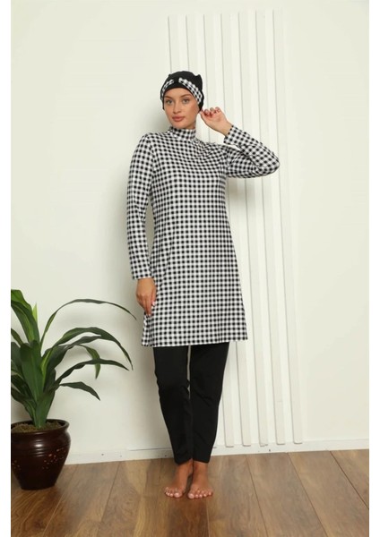 Moda Tam Tesettür Dijital Desenli Mayo Siyah - Beyaz fiyatları