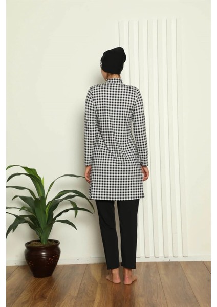 Moda Tam Tesettür Dijital Desenli Mayo Siyah - Beyaz modelleri