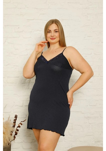 Moda Kadın Pamuklu Ip Askılı Büyük Beden Gecelik Lacivert fiyatları