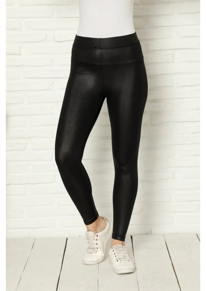 Moda Kadın Deri Tayt Siyah