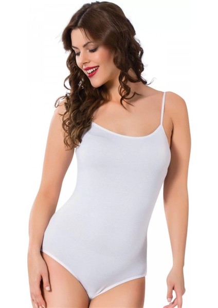 Moda Bayan Ip Askılı Çıtçıtlı Body Beyaz