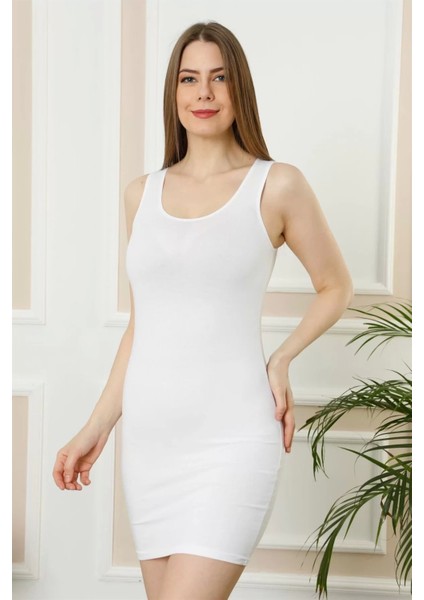 Moda Bayan Kalın Askılı Tunik Body Beyaz