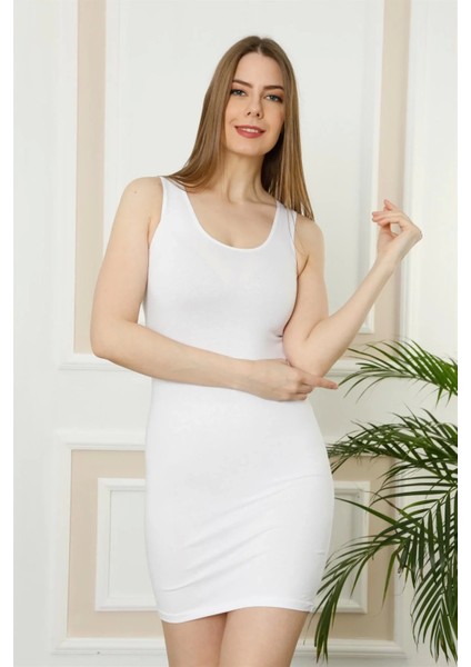 Moda Bayan Kalın Askılı Tunik Body Beyaz