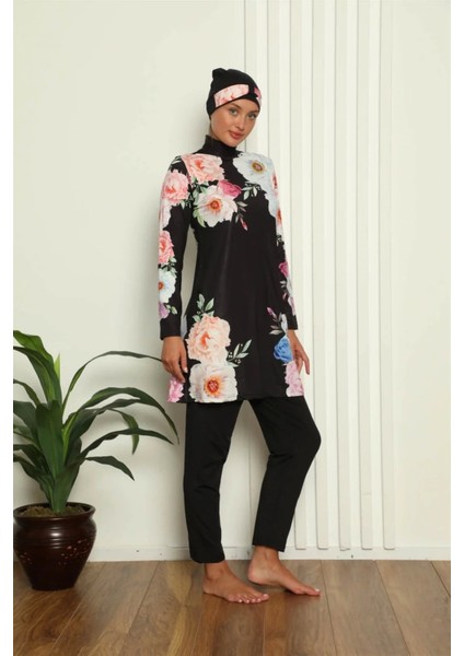 Moda Tam Tesettür Dijital Desenli Mayo Siyah fiyatları