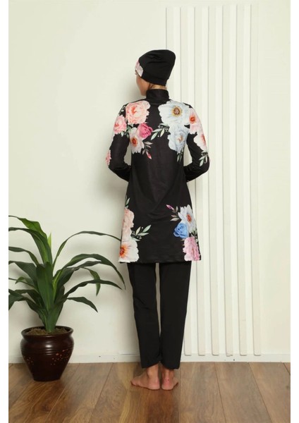 Moda Tam Tesettür Dijital Desenli Mayo Siyah modelleri