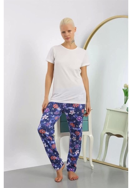 Moda Kadın Pamuklu Alt Pijama Lacivert