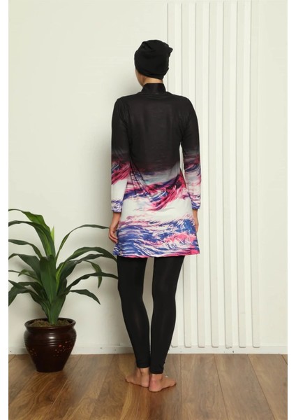 Moda Tam Tesettür Dijital Desenli Mayo Siyah modelleri