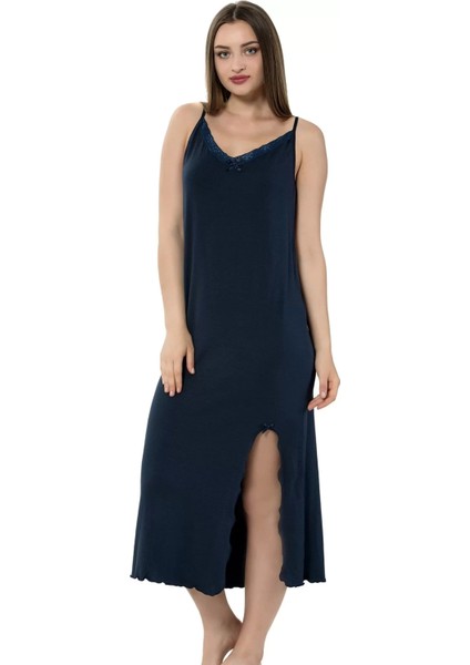 Moda Bayan Ip Askılı Uzun Gecelik Siyah