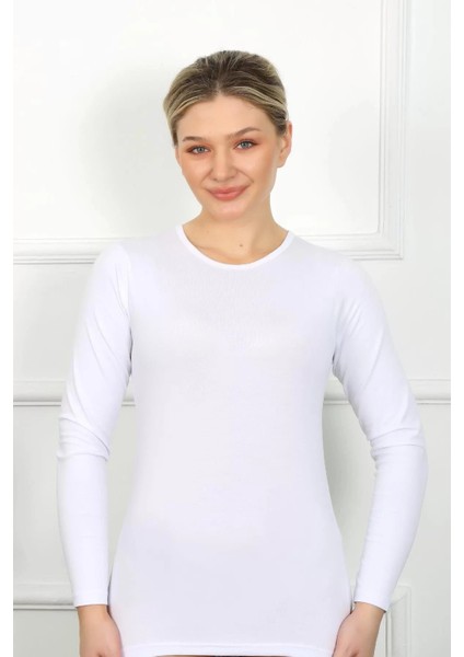 Moda Bayan Uzun Kol Body Beyaz