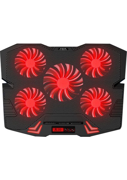 Mistral Kırmızı LED Lşıklı 5 Fanlı Yükseklik Ayarlı LCD Göstergeli Notebook Soğutucu Laptop Soğutucu