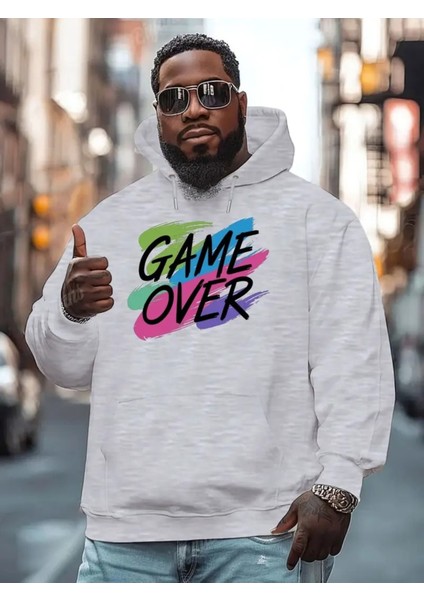 Erkek Game Over Oyun Bitti Baskılı Kapşonlu Oversize Salaş Kırmızı Siyah Sweatshirt