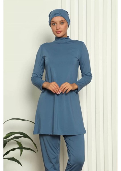 Moda Tam Tesettür Likralı Mayo Indigo