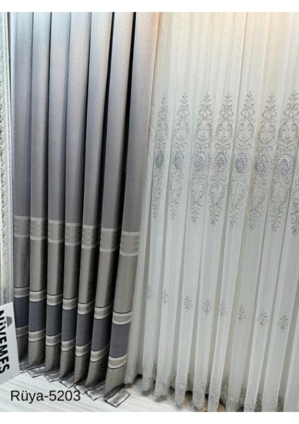 Nivemeshome Rüya FT671477 Gri V-5203 1/3 Sık Pileli Fon Perde Apm