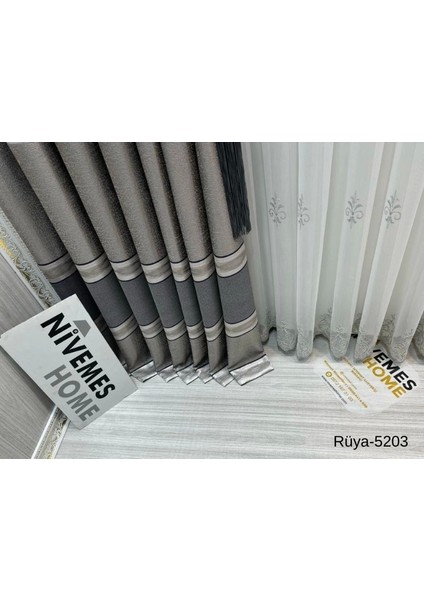 Nivemeshome Rüya FT671477 Gri V-5203 1/3 Sık Pileli Fon Perde Apm indirimleri