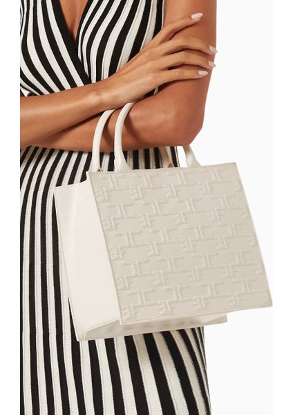 Elısabetta Franchı Medium Bold Monogram Shopper Bag Butter Ton Faux Deri, Logolu Lüks Omuz ve El Çantası fiyatları