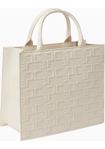 Elısabetta Franchı Medium Bold Monogram Shopper Bag Butter Ton Faux Deri, Logolu Lüks Omuz ve El Çantası modelleri