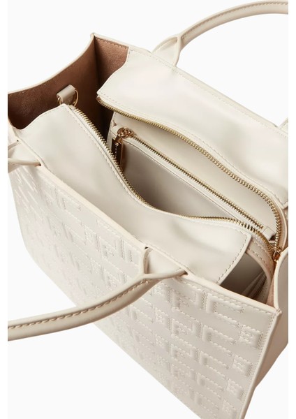 Elısabetta Franchı Medium Bold Monogram Shopper Bag Butter Ton Faux Deri, Logolu Lüks Omuz ve El Çantası fırsatları