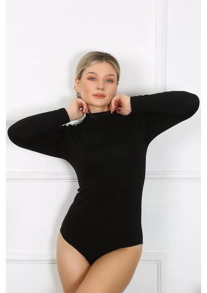 Moda Bayan Uzun Kol Boğazlı Çıtçıtlı Body Siyah fiyatları