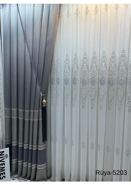 Nivemeshome Rüya FT671477 Gri V-5203 1/3 Sık Pileli Fon Perde Apm
