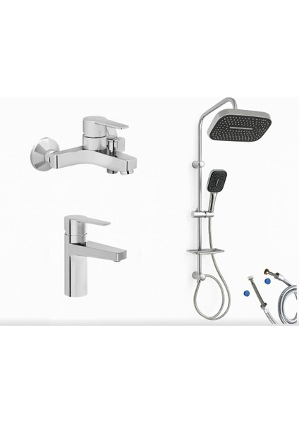 Nora S Banyo Bataryası + Nora S Lavabo Bataryası + Doppo Prime Lux Tepe Duş Sistemi