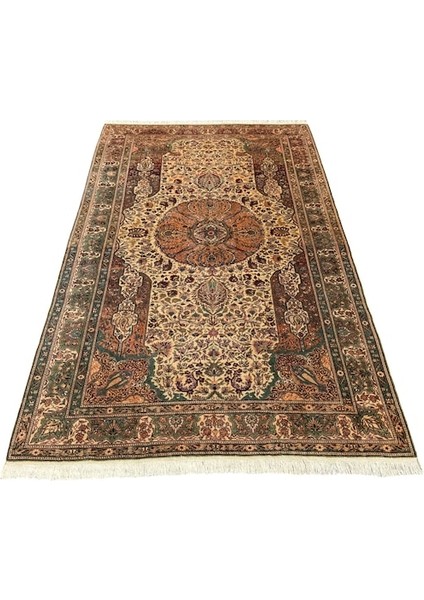 El Dokuma Bünyan Halısı 200X305 Krem Yeşil Yün Salon Halısı