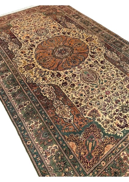 El Dokuma Bünyan Halısı 200X305 Krem Yeşil Yün Salon Halısı modelleri