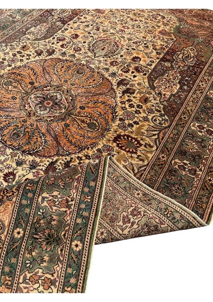 El Dokuma Bünyan Halısı 200X305 Krem Yeşil Yün Salon Halısı fırsatları