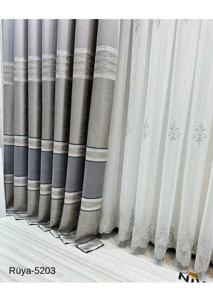 Nivemeshome Rüya FT671477 Gri V-5203 1/3 Sık Pileli Fon Perde Apm