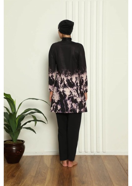 Moda Tam Tesettür Dijital Desenli Mayo Siyah modelleri