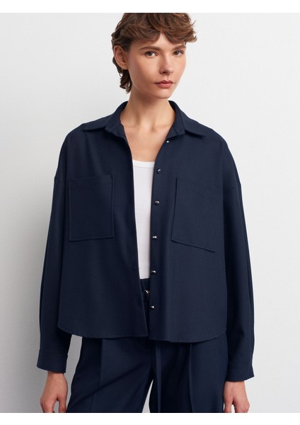 50522 Oversize Gömlek-Lacivert modelleri