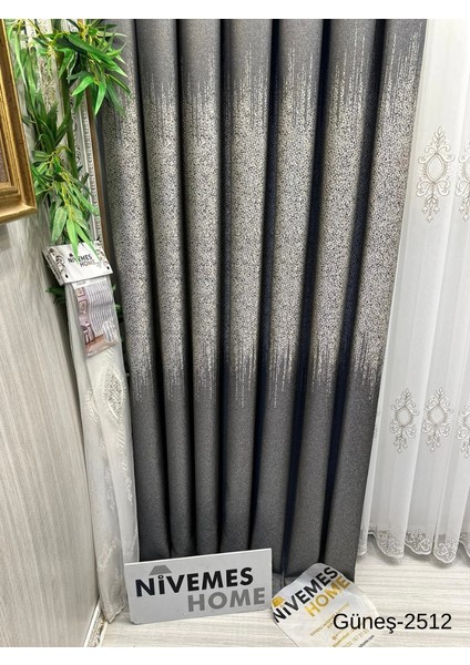 Nivemeshome Güneş FT632121 Antrasit V-2512 1/3 Sık Pileli Fon Perde Apm