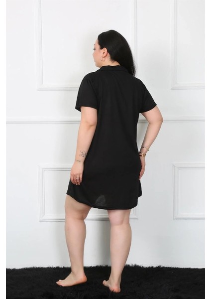 Moda Büyük Beden Penye Düğmeli Siyah Tunik Gecelik fırsatları