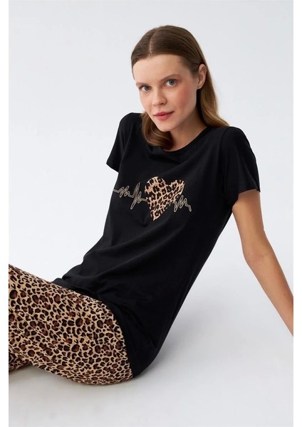 Moda Kadın Penye Kısa Kol Pijama Takım 4128