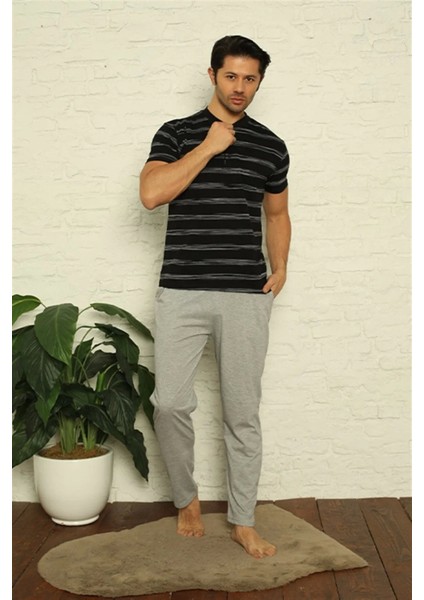 Moda Erkek Siyah 3'lü Pijama Takım