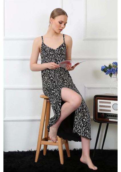 Moda Kadın Ip Askılı Uzun Gecelik Siyah modelleri