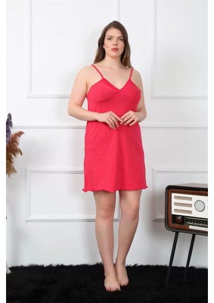 Moda Kadın Pamuklu Fuşya Ip Askılı Büyük Beden Gecelik fırsatları