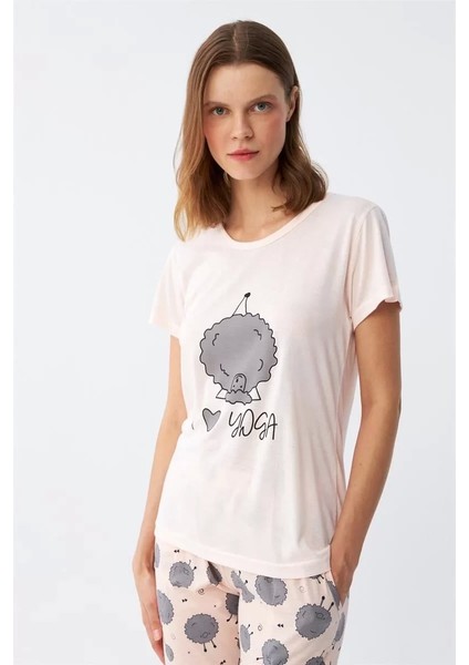 Moda Kadın Kısa Kol Pijama Takım Pudra modelleri